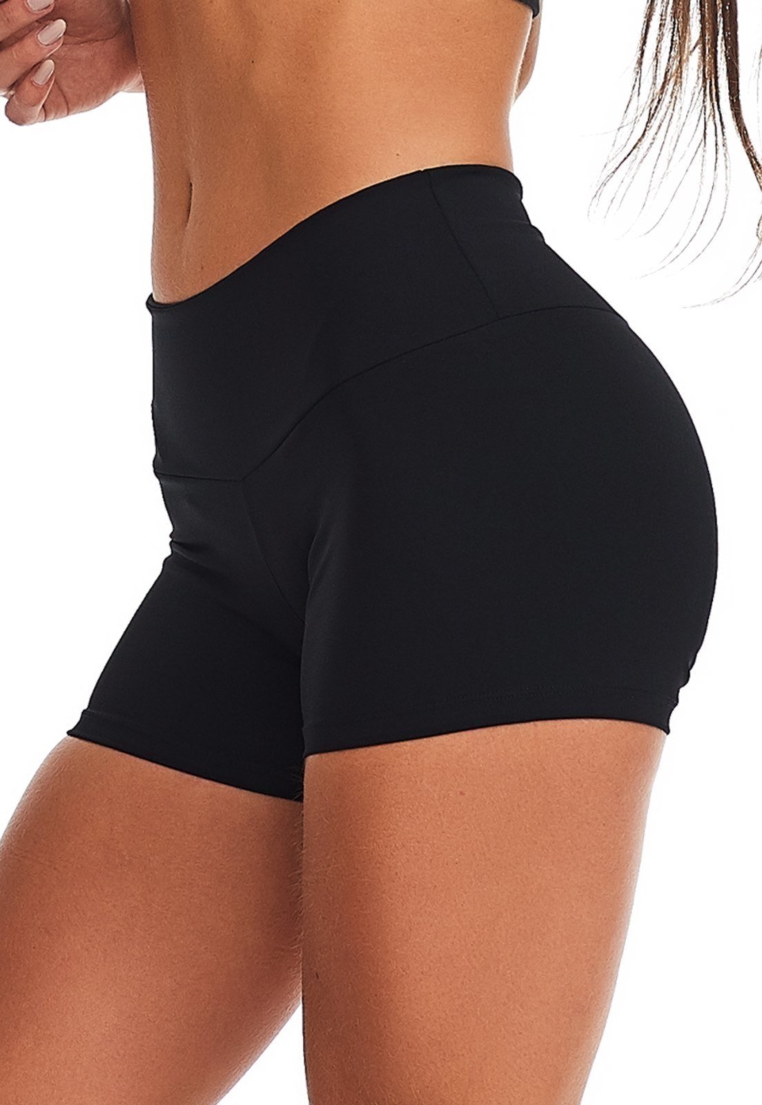 Short Fitness Feminino Preto Curto Em Poliamida Com Proteção Solar UV50 Short Fitness Feminino Preto Curto Em Poliamida Com Proteção Solar UV50