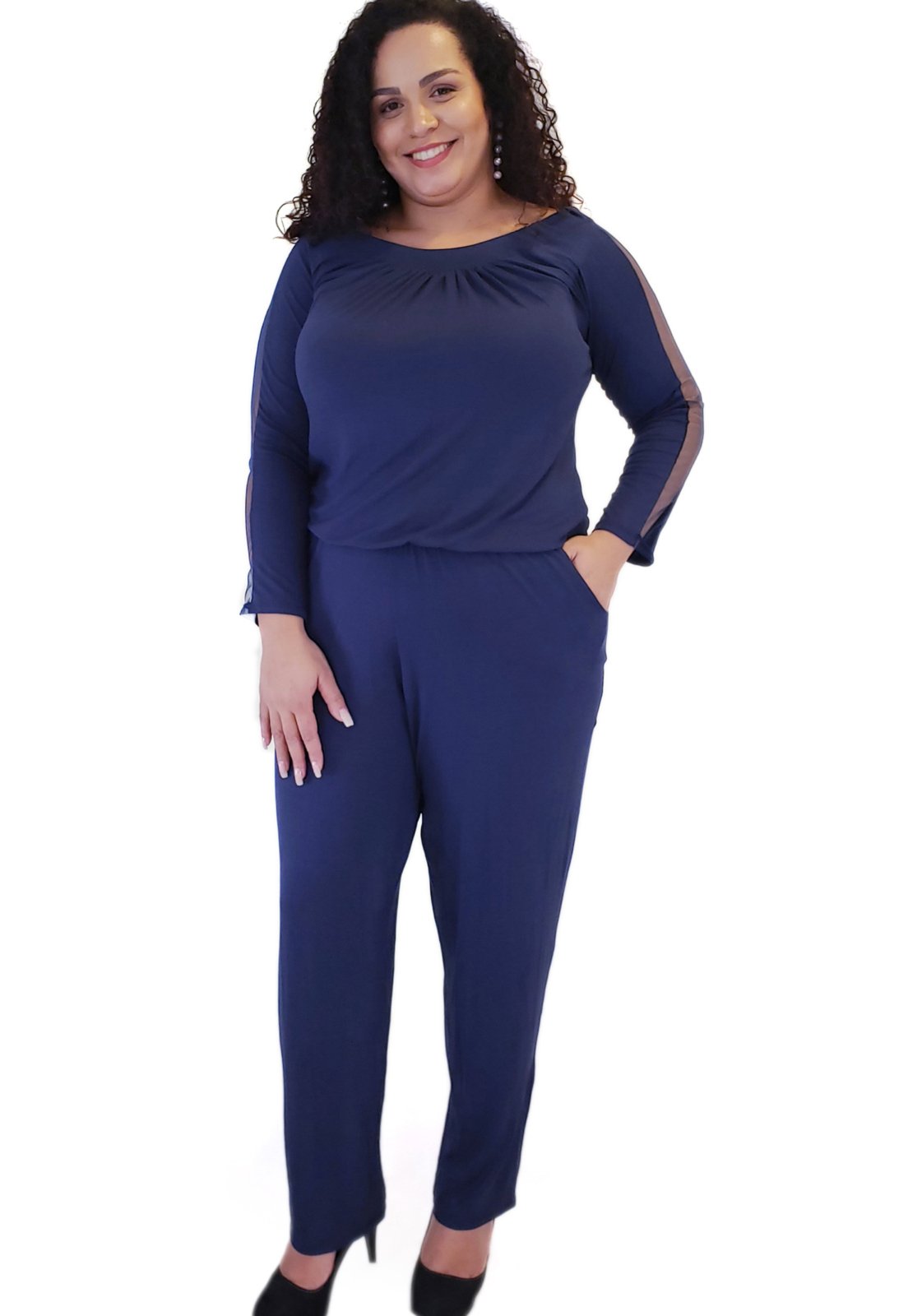 macacão plus size azul marinho