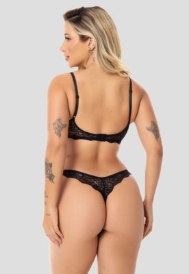 Kit 2 Conjunto Lingerie de Renda Com Aro MdMix Branco e Preto