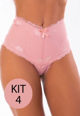 Kit 4 Calcinha Cinta MdMix Rendada Cintura Alta Modeladora Rosê