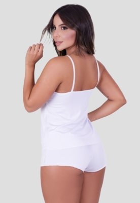 Kit Babydoll Básico + Babydoll Detalhes em Renda Branco e Rosa