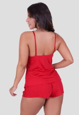 Kit Babydoll Básico + Babydoll Detalhes em Renda Rosa e Vermelho