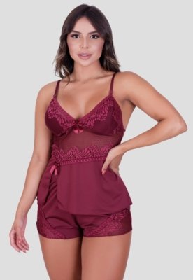 Kit Babydoll Básico + Babydoll Detalhes em Renda Rosa e Vinho