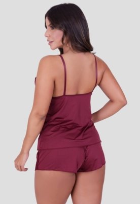 Kit Babydoll Básico + Babydoll Detalhes em Renda Rosa e Vinho