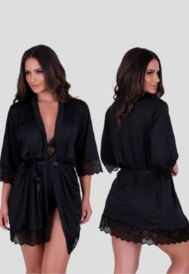Robe Luxo Linha Noite Romantic Com Detalhe Em Renda - Preto