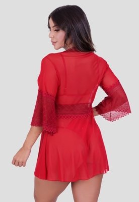 Robe MdMix Tule com Renda Lingerie Vermelho