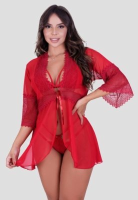 Robe MdMix Tule com Renda Lingerie Vermelho