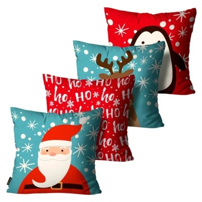 Kit 4 Almofadas Mdecore Natal Papai Noel Azul 45x45cm Menor preço em Kit 4 Almofadas Mdecore Natal Papai Noel Azul 45x45cm