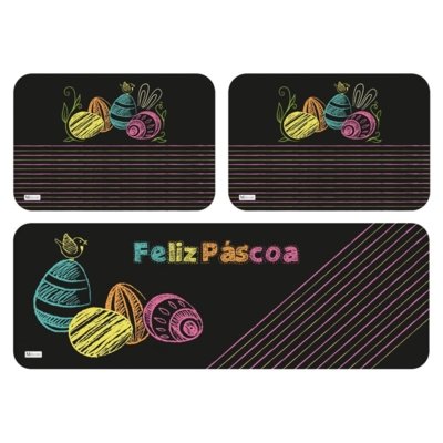 Kit Mdecore com 3 Tapetes de Cozinha Páscoa Feliz Páscoa Preto Único Menor preço em Kit Mdecore com 3 Tapetes de Cozinha Páscoa Feliz Páscoa Preto Único