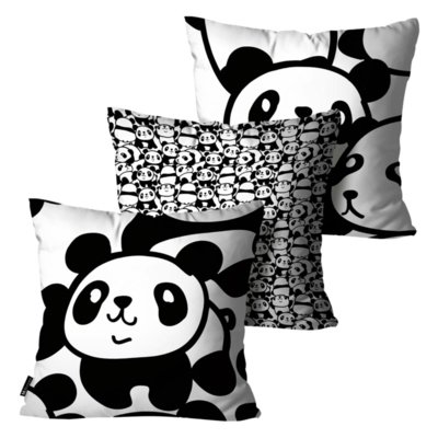 Kit com 3 Capas para Almofada Infantil Panda Preto e Branco 45x45cm Menor preço em Kit com 3 Capas para Almofada Infantil Panda Preto e Branco 45x45cm