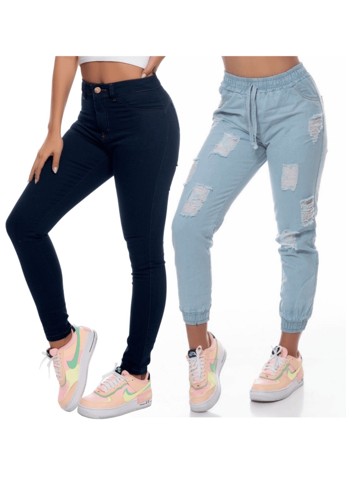 2 Calças Jeans Skinny Social Feminina Cintura Alta Corte Empina