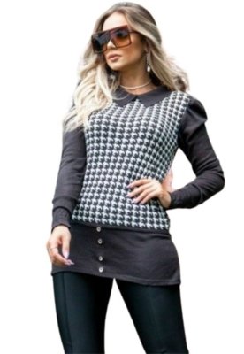 Blusa Tricot Xadrez Vermelha com Preto Pied Poule Inverno - Dea Dress -  Blusas Femininas - Magazine Luiza