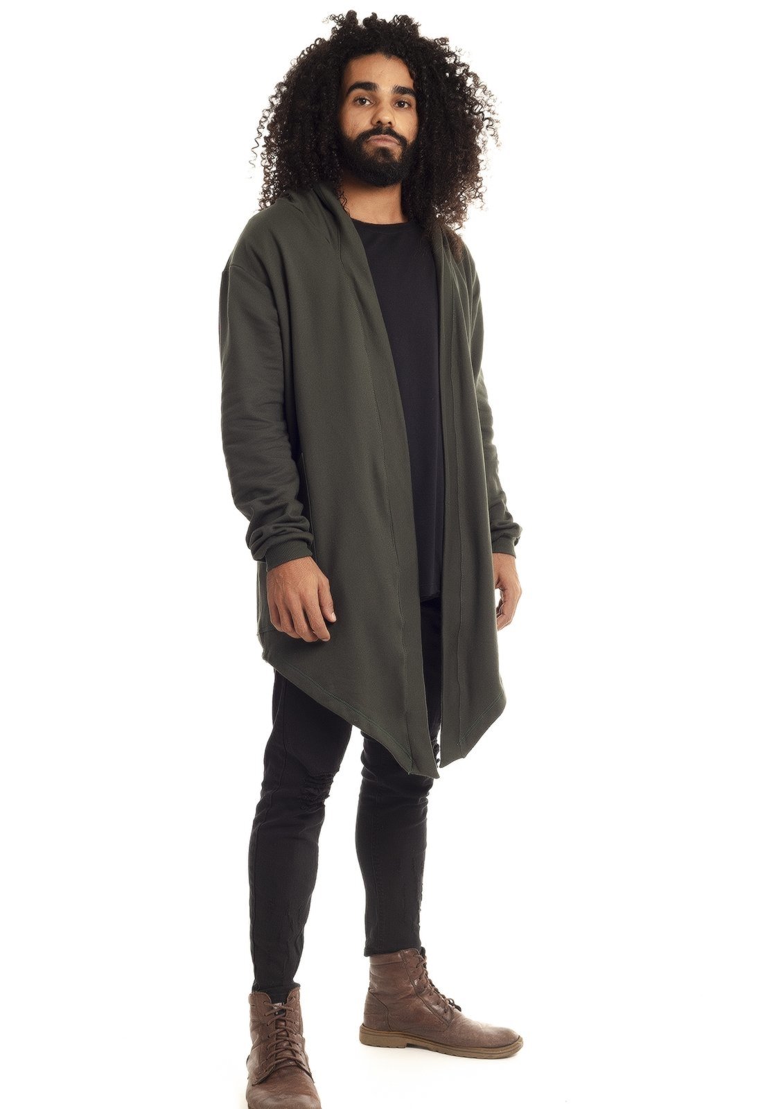 long moletom com capuz cardigan