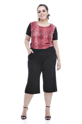 Calça Pantacourt Melinde Plus Size Lisa Preta Menor preço em Calça Pantacourt Melinde Plus Size Lisa Preta