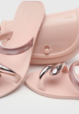 Kit Rasteira e Bolsa Feminina Melissa Tiras Laço Rosa