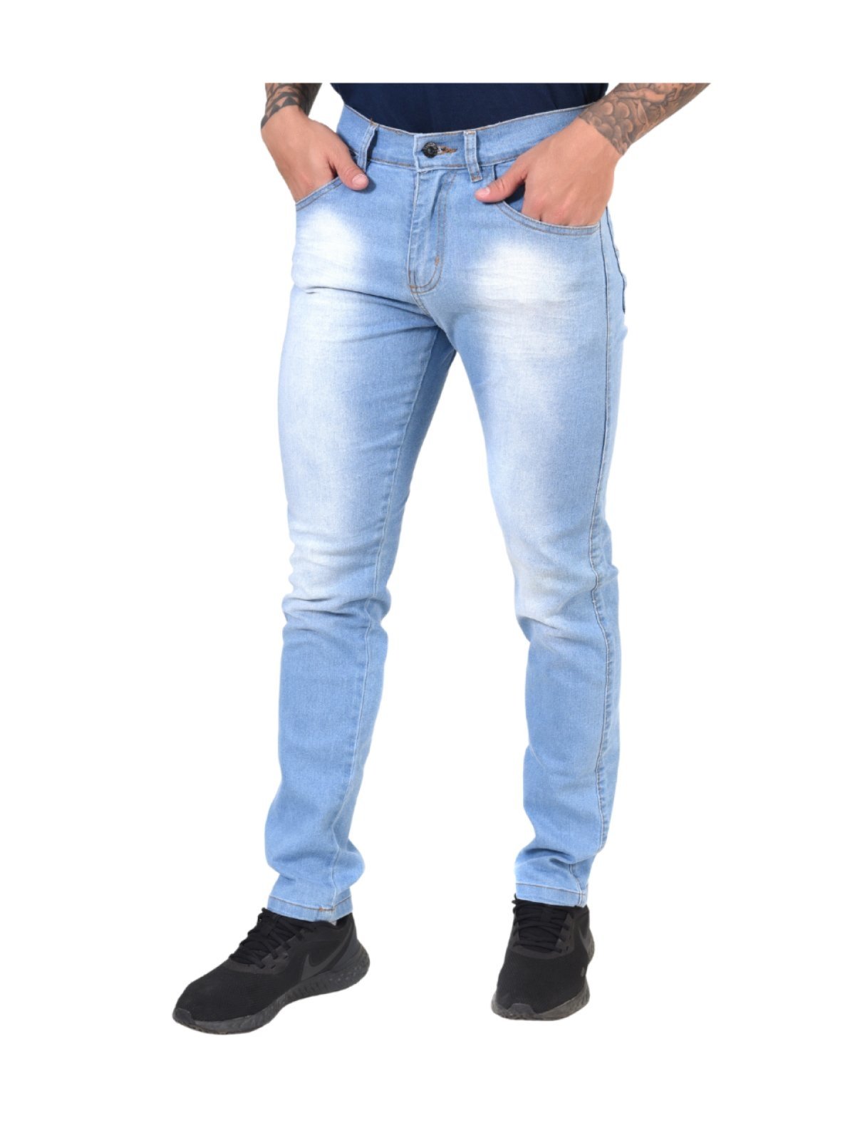 Calça Jeans Skinny Slim Casual Elastano Sport Masculina 441 - Azul Claro