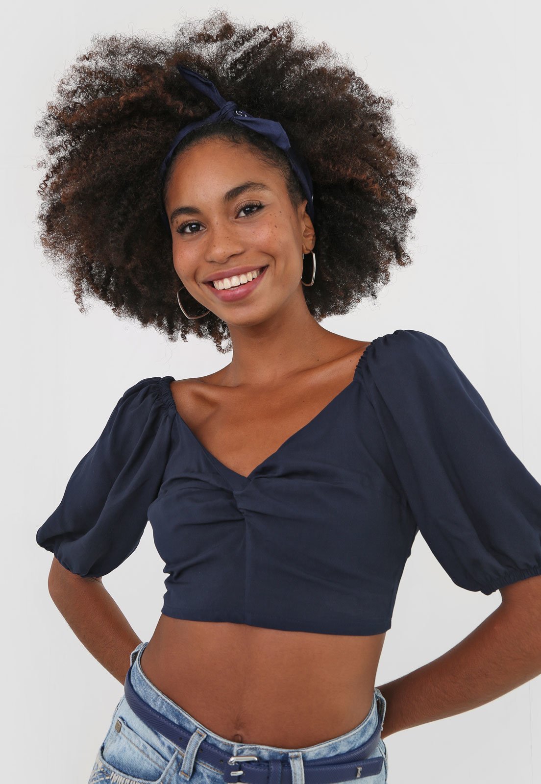 Blusa Cropped Mercatto Torção Azul-Marinho - Compre Agora | Dafiti Brasil