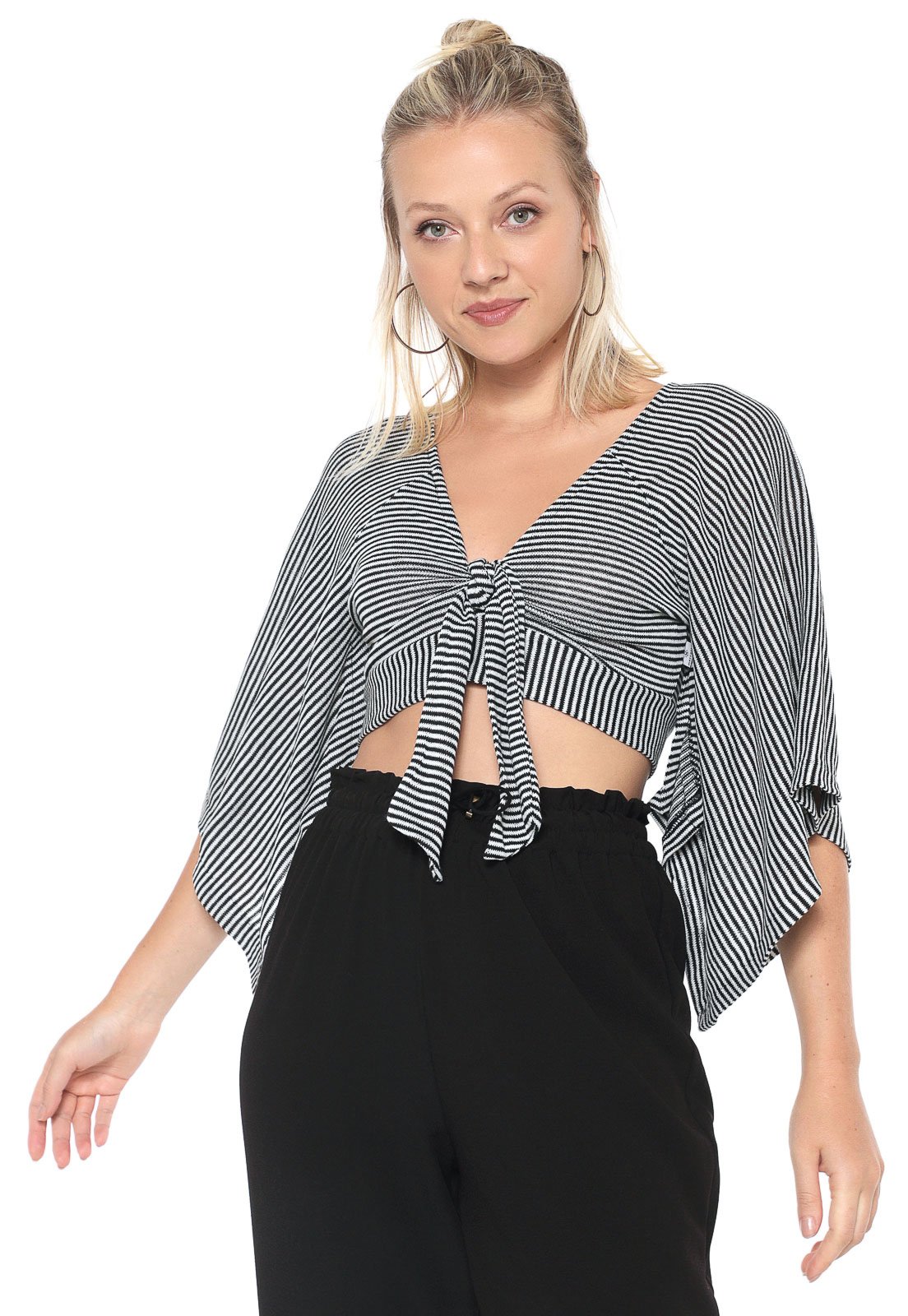blusa de tricot listrada preta e branca