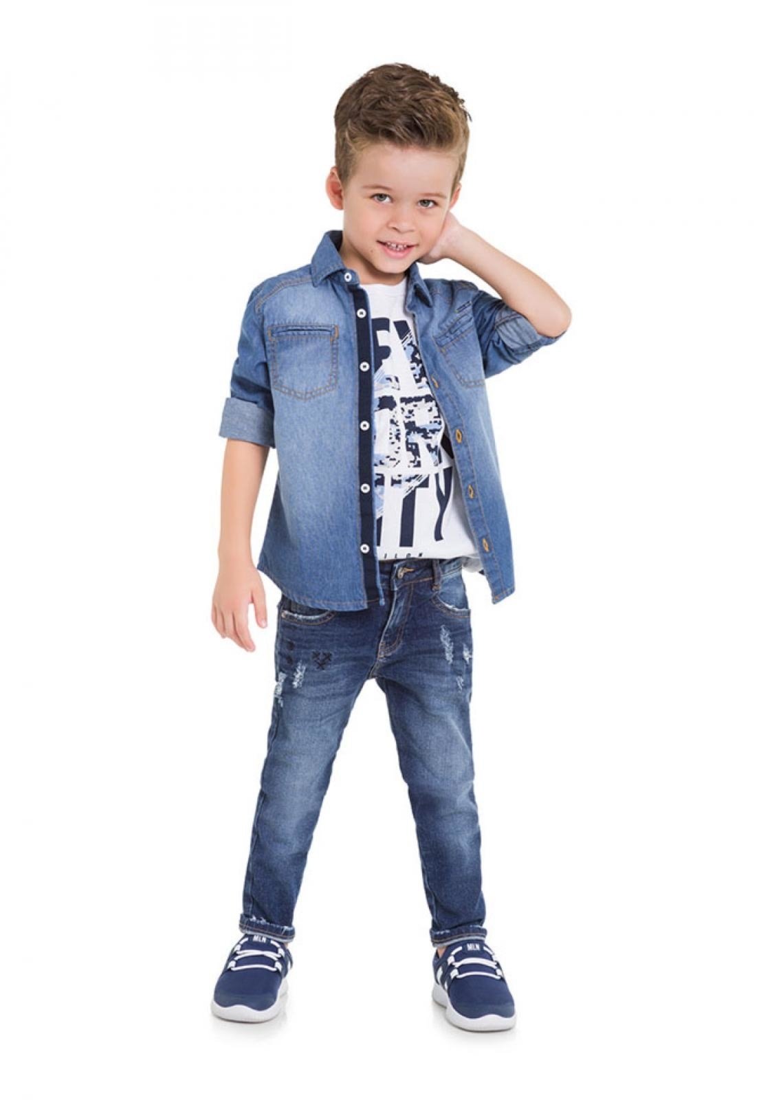 camisa jeans infantil milon