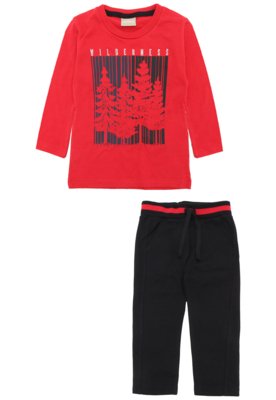 Conjunto 2pçs Milon Longo Menino Frontal Vermelho Menor preço em Conjunto 2pçs Milon Longo Menino Frontal Vermelho