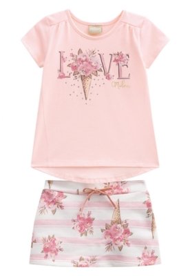 Compre Conjunto Infantil Blusa e Saia Social Balão Rosa na