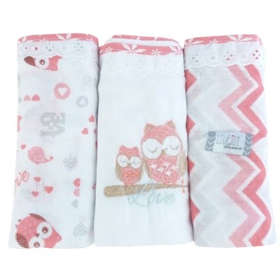 Kit Minasrey 3 Fraldas com Bainha Corujinha Rosa Chevron Loupiot Menor preço em Kit Minasrey 3 Fraldas com Bainha Corujinha Rosa Chevron Loupiot