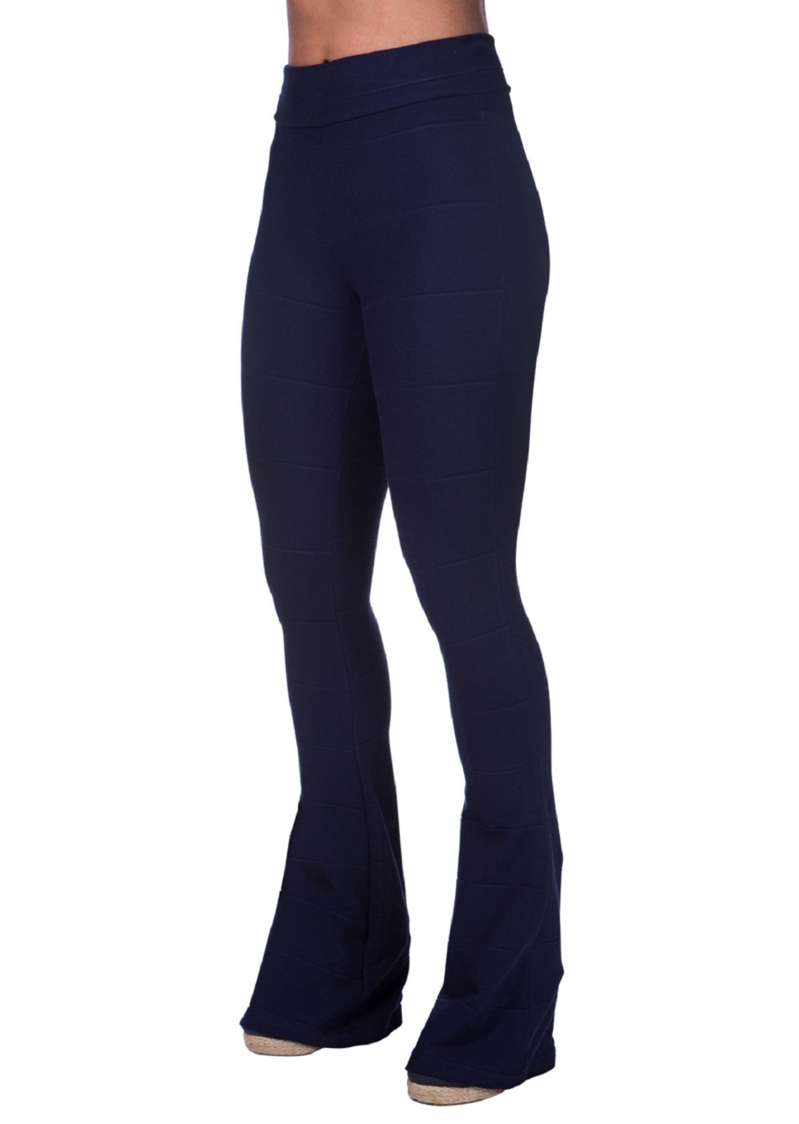 calça flare azul marinho bandagem