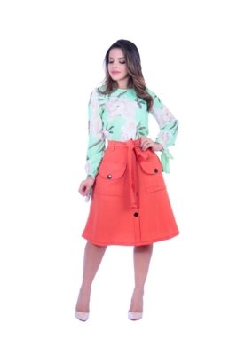 Saia Miss Lady Crepe Laranja Menor preço em Saia Miss Lady Crepe Laranja
