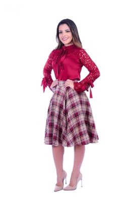 Saia Miss Lady Godê Xadrez Vermelho Menor preço em Saia Miss Lady Godê Xadrez Vermelho