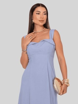 Vestido Miss e Misses Rochele Midi C/Alca Larga Azul