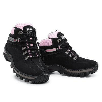 Bota Coturno Miuzzi Adventure Robusta Rígida Para Trilha Preto E Rosa