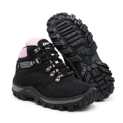 Bota Coturno Miuzzi Adventure Robusta Rígida Para Trilha Preto E Rosa