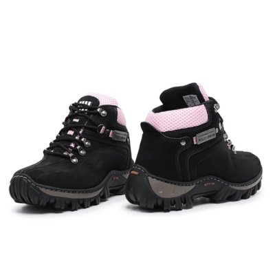 Bota Coturno Miuzzi Adventure Robusta Rígida Para Trilha Preto E Rosa