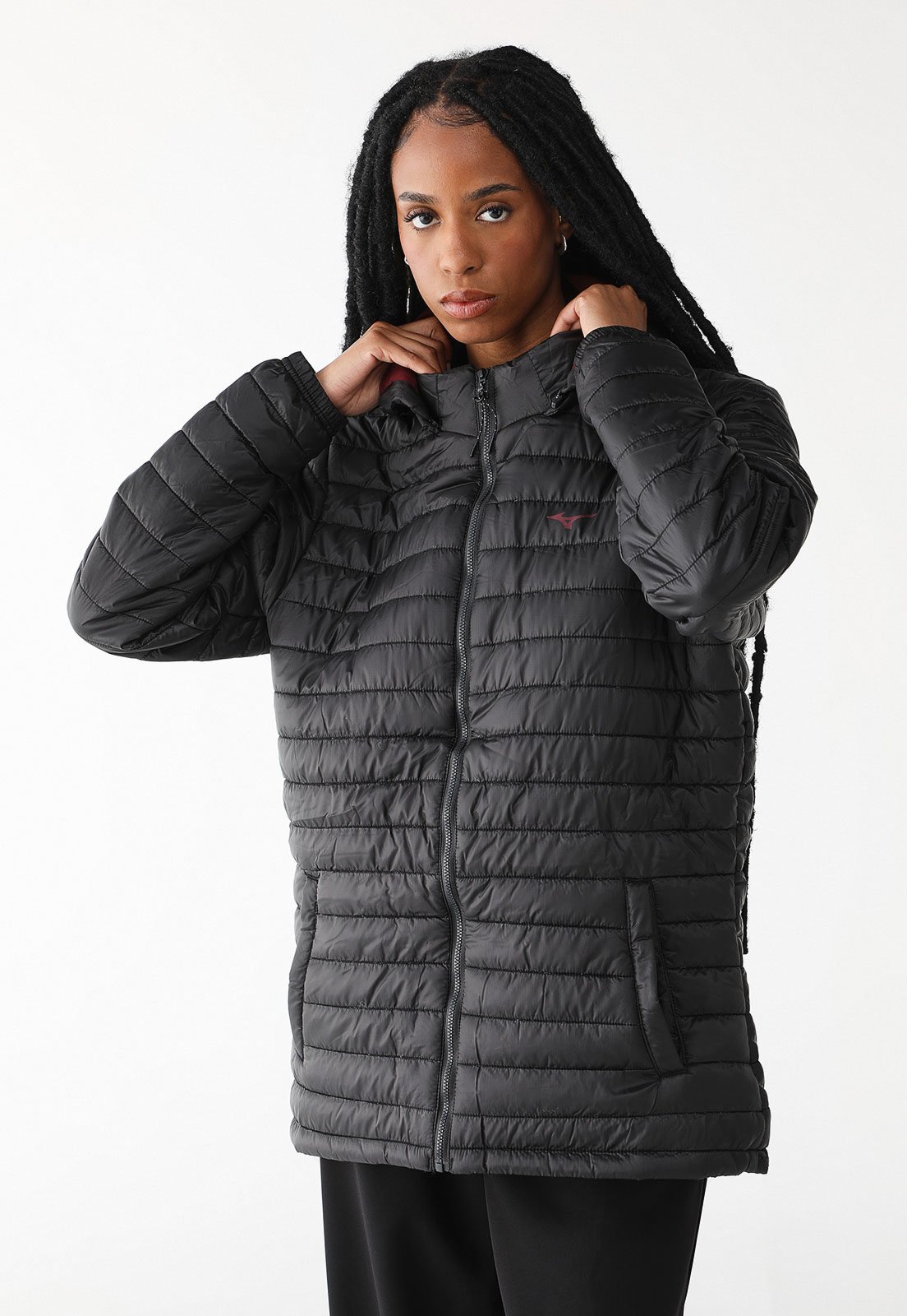 Jaqueta Puffer Mizuno com Capuz Preta