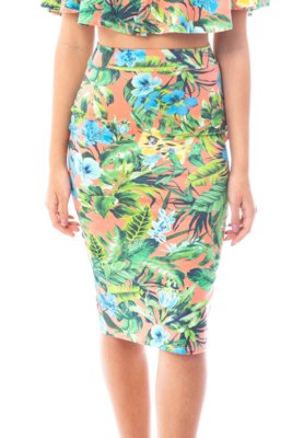 Saia Moda Vicio Midi Floral Laranja Menor preço em Saia Moda Vicio Midi Floral Laranja