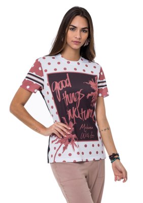 Blusa Moikana T-Shirt Viscose Bolinhas Preto Menor preço em Blusa Moikana T-Shirt Viscose Bolinhas Preto