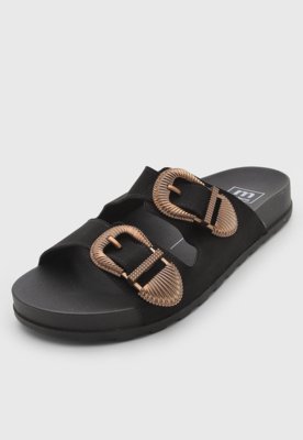 Rasteira Feminina Moleca Fivela Metalizada Preta