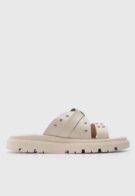 Rasteira Feminina Moleca Fivela e Tachas Off-White