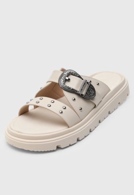 Rasteira Feminina Moleca Fivela e Tachas Off-White