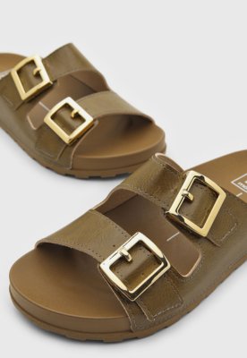 Rasteira Feminina Moleca Fivelas Tiras Largas Verde