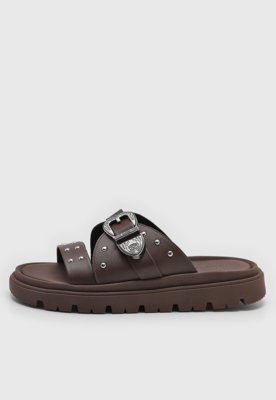 Rasteira Feminina Moleca Tachas Fivela Marrom