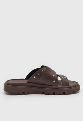 Rasteira Feminina Moleca Tachas Fivela Marrom