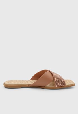 Rasteira Feminina Moleca Tiras Strass Nude