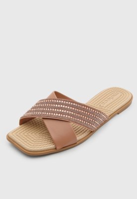 Rasteira Feminina Moleca Tiras Strass Nude