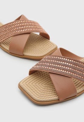 Rasteira Feminina Moleca Tiras Strass Nude