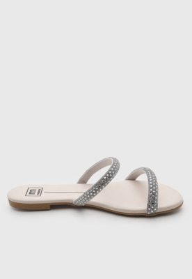 Rasteira Feminina Moleca Tiras Strass Off-White