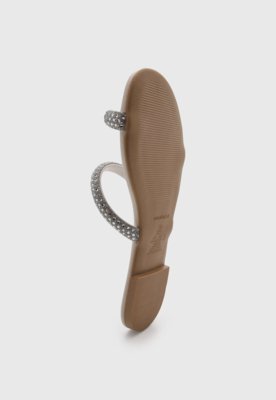 Rasteira Feminina Moleca Tiras Strass Off-White
