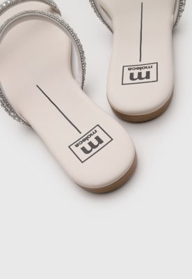 Rasteira Feminina Moleca Tiras Strass Off-White