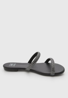 Rasteira Feminina Moleca Tiras Strass Preta