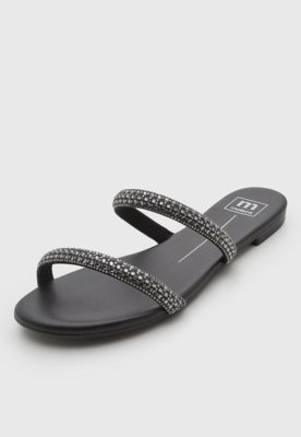 Rasteira Feminina Moleca Tiras Strass Preta